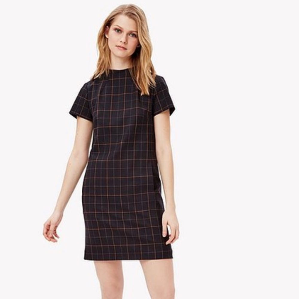 Theory Wool Check Mock Shift Dress